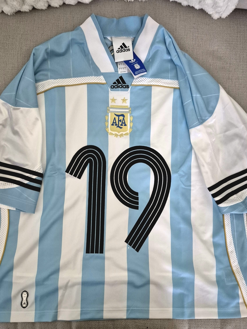 2006 World Cup Argentina Lionel Messi #19 Adidas Home Jersey — Men's L